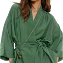 Pijamale pentru femei cu tricou de halat legat și pantaloni Set verde din bumbac și nailon cu mâneci lungi pentru confort și eleganță 4