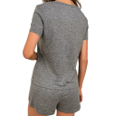 Pijamale pentru femei de culoare gri cu inscripția Let Me Sleep Tricou cu mânecă scurtă și pantaloni scurți din poliester și spandex Îmbrăcăminte 3
