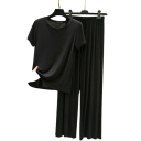 Pijamale pentru femei din modal și spandex Complect simplu cu tricou cu mânecă scurtă și decolteu rotund Pantaloni lungi confortabili 4