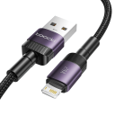 Pikalatauskaapeli 1m USB A - iPhone Lightning alumiininen datakaapeli 2.4A violetti kaapeli iPhonen lataukseen ja datan synkronointiin 3