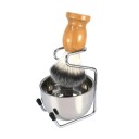 Pinceau de rasage, bol et support pour pinceau Ensemble de rasage traditionnel Bol à mousse Support de séchage du pinceau Poils doux Design ergonomique 4