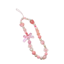 Pink Beaded Phone Chain with Strawberry and Bow Decorative Strap for Mobile Anti-Loss Keyring Handbag 1