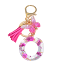 Pink Keyring 5 cm Resin Keychain with Initials and Flowers Decorative Bag Charm Backpack Gift for Women 12