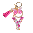 Pink Keyring 5 cm Resin Keychain with Initials and Flowers Decorative Bag Charm Backpack Gift for Women 22