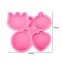 Pink Silicone Mould 4 Shapes Cat Fish Circle Heart 9.5 x 8.5 cm for Casting Resin Making Keychain Pendants Decorations and Ornaments 2