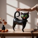 Pisică neagră gonflabilă Balon în picioare Decorare de Halloween 65 x 58 cm Cu ochi verzi și coadă răsucită Decorare pentru petrecerea de Halloween 6