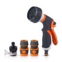 Pistola de jardín para manguera Set de 4 piezas 8 modos de riego Conectores rápidos 1/2" Adaptador para grifo TPR Gris y naranja Riego de césped 1