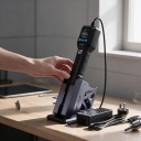 Pistolet à air chaud micro 550 W 100–450 °C avec écran LCD et support magnétique en noir pour rework BGA et réparations de cartes 4