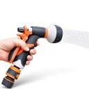 Pistolet de jardin sur tuyau Ensemble de 4 pièces Avec raccords rapides et adaptateur 8 modes de pulvérisation 19 x 15 cm TPR Orange-gris Arrosage 8