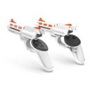 Pistolové rukojeti pro VR ovladače Meta Quest 3/3S/2 ve tvaru revolveru pro levou i pravou ruku bílé s oranžovými prvky pro FPS hry ve VR 2
