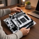 Placa base 220 x 200 mm con zócalo AM4 y chipset B450 para procesadores AMD Ryzen con soporte DDR4 de hasta 64 GB y M.2 NVMe en color blanco 5