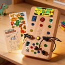 Placa Montessori ocupată cu LED-uri Dino 18,5 x 10,5 cm Placă senzorială din lemn cu comutatoare cu cheie și bec Jucărie educativă pentru copii 1