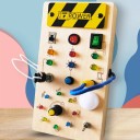Placă ocupată Montessori cu lumini LED 19,7 x 9,7 x 3 cm Placă senzorială din lemn cu întrerupătoare și cheie Jucărie pentru motricitatea fină 3