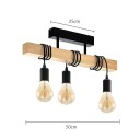 Plafonnier avec poutre en bois et 3 douilles E27 au style industriel, métal noir et bois naturel, longueur 50 cm, pour la cuisine 2