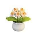 Planta tricotada com flores pequenas em vaso 12 cm decoração em fio de lã para mesa prateleira cómoda parapeito para interiores 3