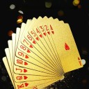 Plastové zlaté hracie karty 55 kusov s lesklým povrchom a dekorom golden laser 57 x 87 mm vodeodolné umývateľné karty pre žolíky a poker 3