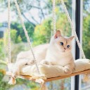 Plataforma de balanço para gatos na janela 45 x 35 cm Com 4 ventosas sem perfuração Tábua de madeira em cordas Com almofada Cama suspensa branca 2