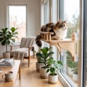 Plataforma de madera para gatos en la ventana con barandilla 40 x 32 cm Ventosas sin taladrar Madera maciza Estante de observación para vidrio y pared 2