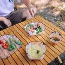 Plato de camping plegable Ligero y portátil 19,5 x 5 cm Bordes elevados con broches Blanco con motivo de curvas de nivel Utensilios para la naturaleza 3