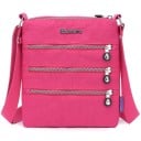 Platte dames crossbody handtas van nylon Drie ritszakken aan de voorkant Binnenzakken Verstelbare schouderband Afmetingen 21 x 25 x 3 cm 8