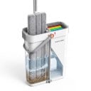 Platte mop met ultradunne emmer Gescheiden wassen en wringen Draaiende kop 360° Wisser met 7 lamellen Wit Voor tegels en vloeren 6