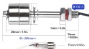 Plavákový spínač hladiny vody nerezová oceľ dĺžka 75 mm závit M10, AC/DC 220V, 1.2A, kábel 350 mm, do nádrží a čerpadiel, strieborný 5