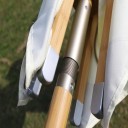 Plážový slunečník s makramé třásněmi a ručními střapci průměr 250 cm s bukovou dřevěnou tyčí 38 mm béžový na zahradu i terasu 3