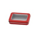 Plechová dárková krabička 8,7 × 6 × 1,7 cm kovová dóza s průhledným okýnkem barevná krabička na drobnosti čaj kávu balení 8