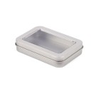 Plechová dárková krabička 8,7 × 6 × 1,7 cm kovová dóza s průhledným okýnkem barevná krabička na drobnosti čaj kávu balení 5