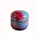 Plechová dvojitá krabička 8,5 × 8,5 cm modro červený abstraktní efekt se zlatým pruhem dóza s víkem na šperky a drobnosti 1