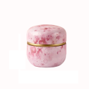 Plechová dvojitá krabička 8,5 × 8,5 cm růžový květinový motiv jemné květy akvarelový efekt se zlatým pruhem dóza s víkem 1