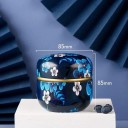 Plechová dvojitá krabička 8,5 × 8,5 cm tmavě modrý květinový motiv modré a bílé květy se zlatým pruhem dóza s víkem 2