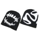 Pletena czapka Y2K Streetwear z poliestru Czarnobiały styl Harajuku Kpop z motywem zębów Unisex ciepła zimowa czapka hip hop Vintage modna 7