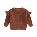 Pletený detský sveter s volánkami pre novorodencov Bavlna a akryl Dlhý rukáv Jednofarebný voľný top s kulatým výstrihom O-neck pre dievčatá aj chlapcov 6