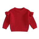 Pleteny dziecięcy sweter z falbankami dla noworodków Bawełna i akryl Długi rękaw Jednokolorowy luźny top z okrągłym dekoltem O-neck dla dziewczynek i chłopców 13