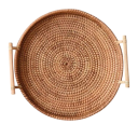 Pletený košík kulatý s držadly 22 cm ratan přírodní servírovací podnos na ovoce, pečivo a dekorace do domácnosti 2