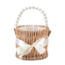 Pletený košík s perlovým uchem a mašlí 15 × 13 cm vrbový ratan přírodní dekorativní košík na květiny a drobnosti 1