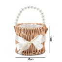 Pletený košík s perlovým uchem a mašlí 15 × 13 cm vrbový ratan přírodní dekorativní košík na květiny a drobnosti 2