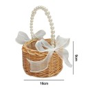 Pletený košík s perlovým uchem a mašlí 16 × 9 cm vrbový ratan přírodní dekorativní košík na květiny a drobnosti 2