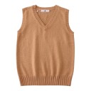 Pleteny sweter bez rękawów z dekoltem w kształcie V, swetrowa kamizelka przez głowę z żebrowanymi brzegami i szerokim żebrowanym pasem na dole unisex 12