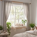 Ploșcă pentru pisici pe fereastră 45 x 35 cm Cu 4 ventuze fără găurire Placă din lemn pe frânghii Cu pernuță Leagăn alb suspendat 4