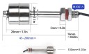 Plovákový spínač hladiny vody nerezová ocel délka 100 mm závit M10, AC/DC 220V, 1.2A, kabel 350 mm, do nádrží a čerpadel, stříbrný 5