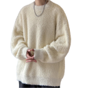 Pluche heren sweater met ronde hals Effen losse warme gebreide sweater Stijlvolle herfst winter sweater Acryl Polyester Nylon Viscose Verschillende kleuren 2