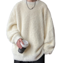 Pluche heren sweater met ronde hals Effen losse warme gebreide sweater Stijlvolle herfst winter sweater Acryl Polyester Nylon Viscose Verschillende kleuren 8