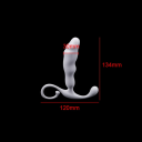 Plug anale bianco con forma realistica e pratica impugnatura a forma di cavatappi, dimensione M 134x30 mm, confezione discreta 2