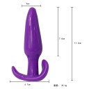 Plug anale in silicone con maniglia curvata per una facile manipolazione e confezione discreta per comfort e privacy 3