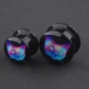 Plug atornillado para la oreja con motivo holográfico de gato Joya de acrílico negro para el lóbulo de la oreja expandido Estampado de colores 5