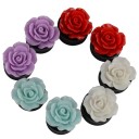 Plug de acrílico para a orelha com rosa decorativa Joia para lóbulo da orelha alargado Base preta com bordas elevadas Embalagem com 2 4