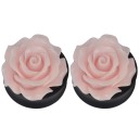Plug de acrílico para a orelha com rosa decorativa Joia para lóbulo da orelha alargado Base preta com bordas elevadas Embalagem com 2 10