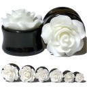 Plug de acrílico para a orelha com rosa decorativa Joia para lóbulo da orelha alargado Base preta com bordas elevadas Embalagem com 2 11